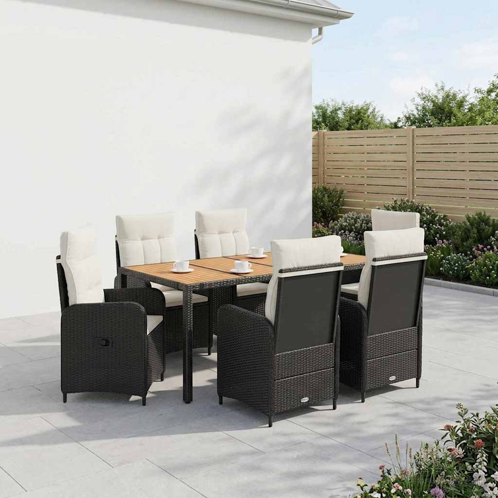 Outdoor Table Set 7 Pieces Black and Cream White