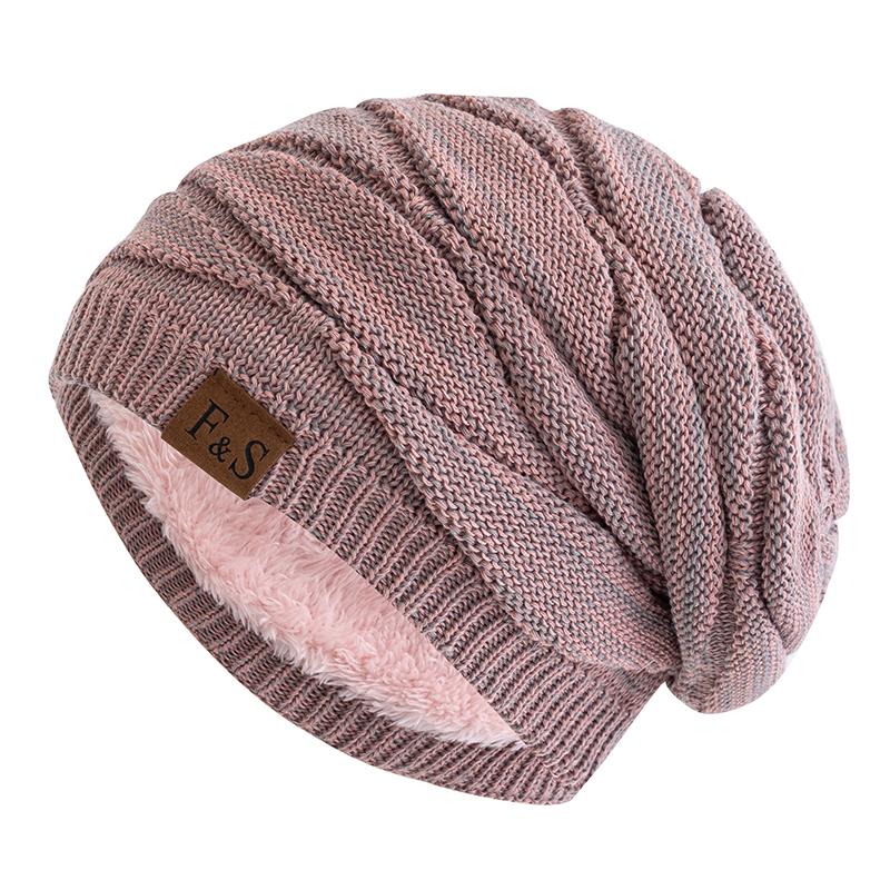Unisex Mixed Color Design Knitted Hat Fashion Outdoor Keep Warm Winter Hat Casual Add Fur Lined Beanie Cap