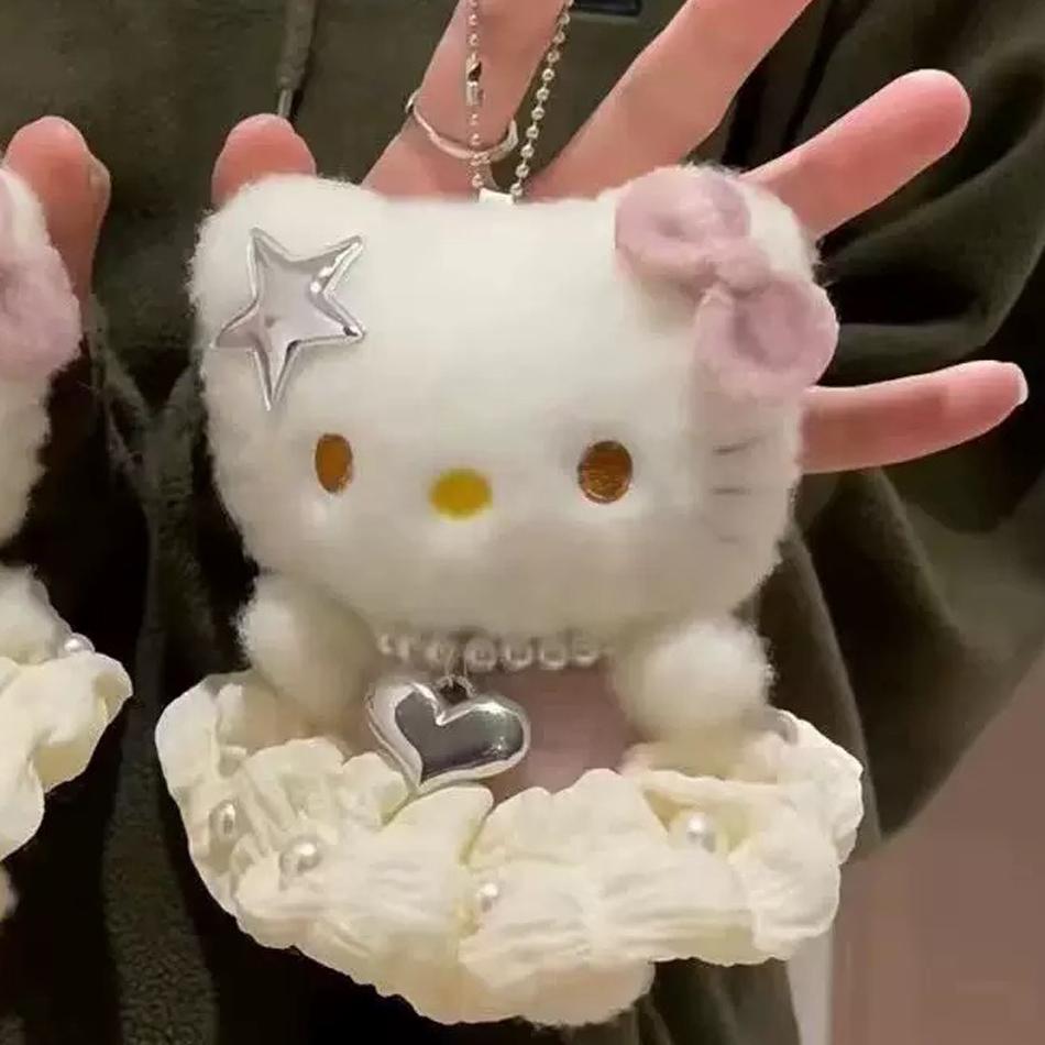 */Sanrio Peripheral Doll Keychain Cute Fashion Sunglasses Kt Cat Keyring Backpack Plush Toy key chain Birthday Gifts