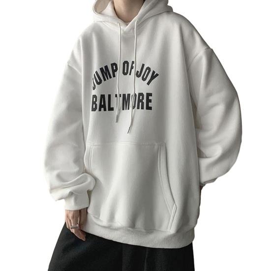 Мужская осенне-зимняя толстовка с капюшоном и буквенным принтом, свободная толстая теплая пуловер с длинными рукавами, ретро средней длины, эластичная манжета на шнурке, толстовка с большим накладным карманом