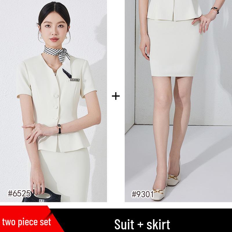 Женский темно-синий костюм с коротким рукавом - Летняя профессиональная одежда для стойки регистрации в отеле и ювелирном магазине.