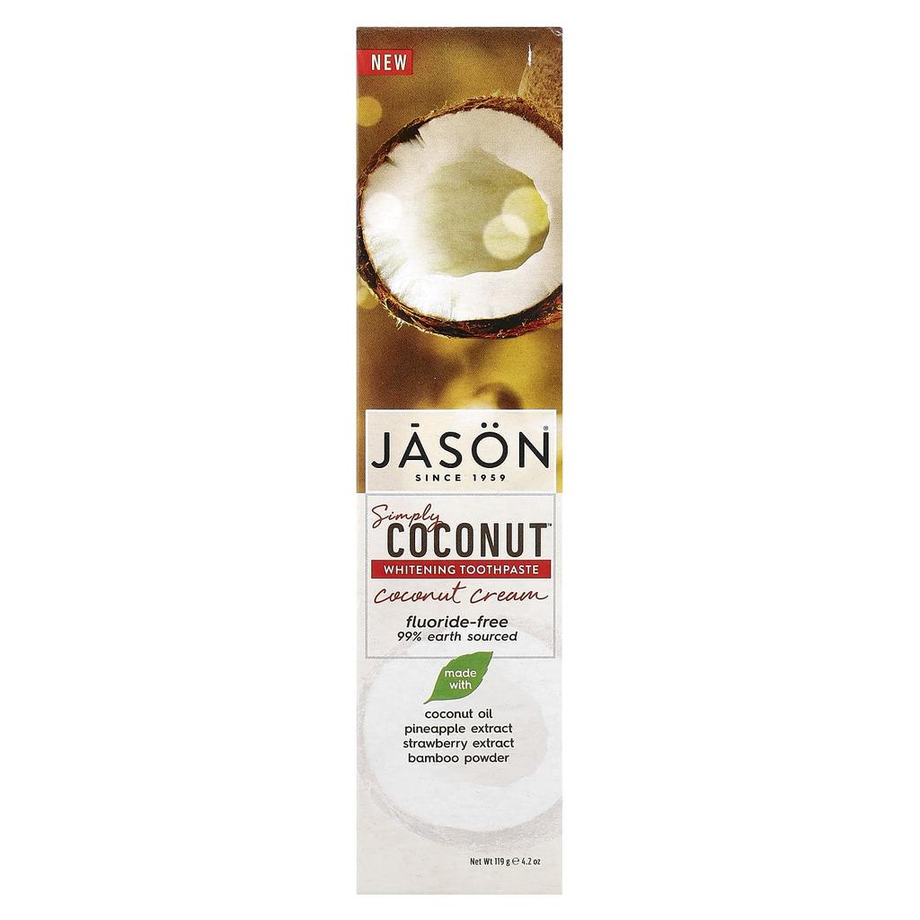Jason Natural Simply Coconut, отбеливающая зубная паста, кокосовый крем, 4,2 унции (119 г)