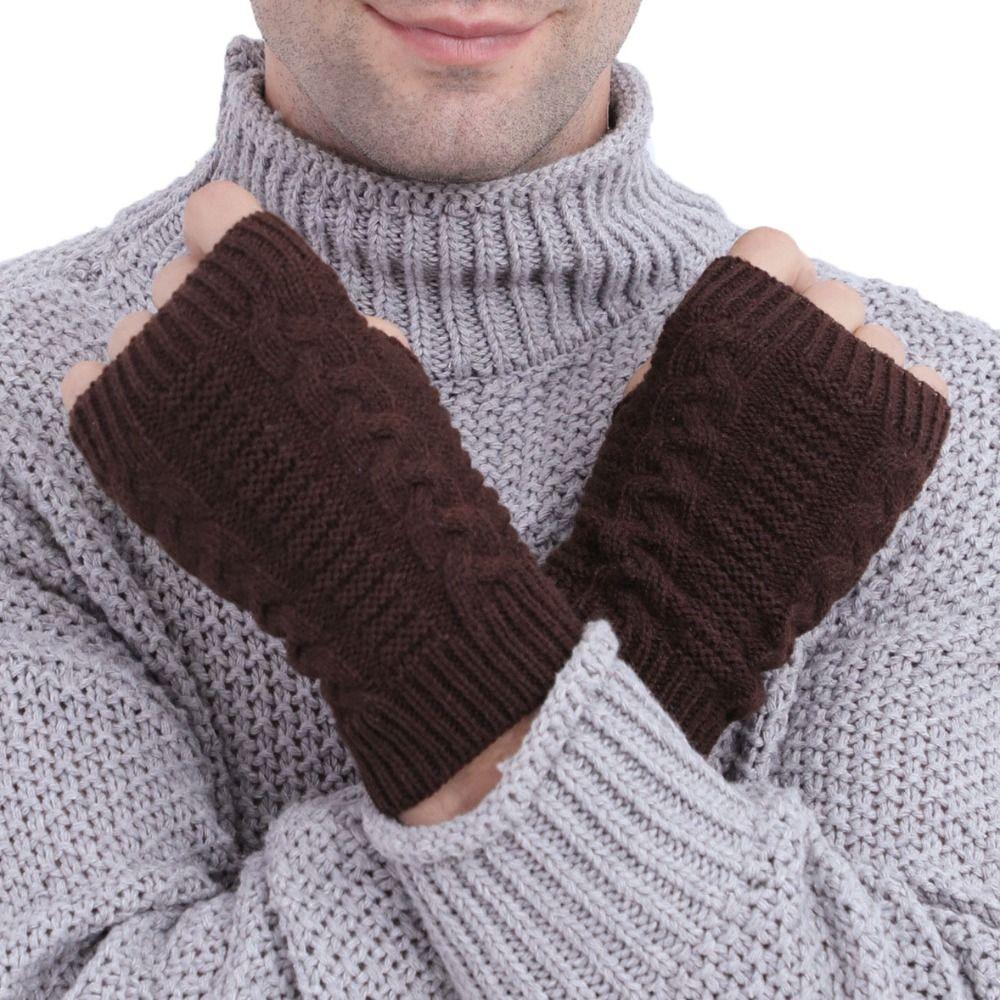Outdoor Riding Mittens Knitted Gloves Half Finger Gloves Fashion Twists Gloves Men