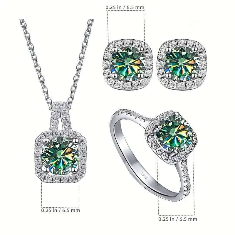 925 Sterling Silver Women's Round Cut D Color Moissanite Jewelry Set Real 925 Silver Pendant Necklace And Stud Earrings For Women Fine Jewelry