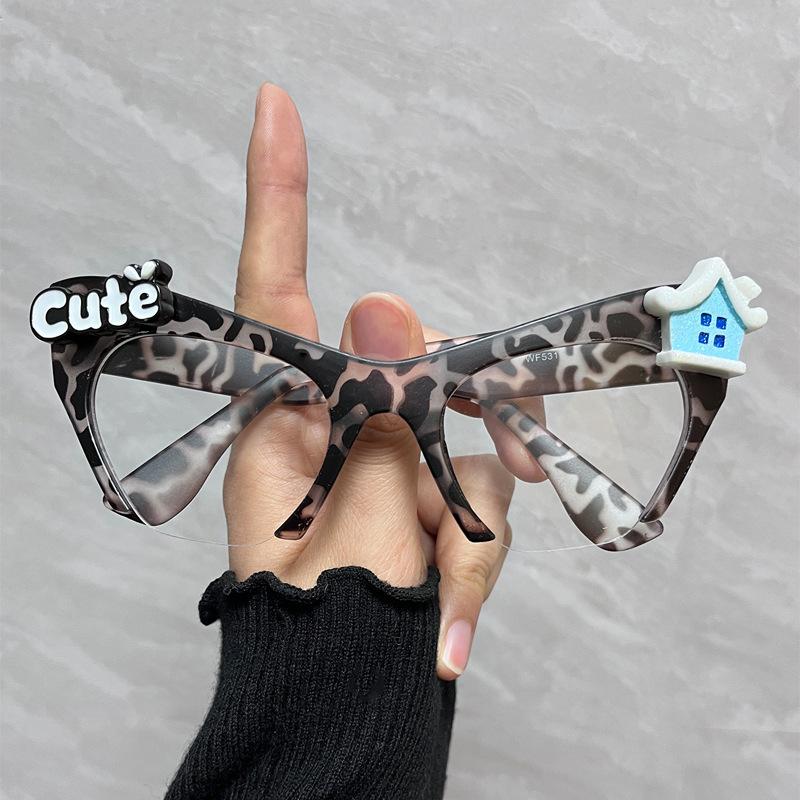 Women Vintage Anti Blue Light Cat Eye Glasses Women Sexy Lady Half Frame Eyewear DIY Cute Decorative Fashion Ball Dress Up Flat Mirror