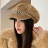 Versatile Imitation Mink Fur Chain Duck Tongue Beret Autumn and Winter Hat for Women Versatile Octagonal Hat Plus Velvet Thickened Warm Hat