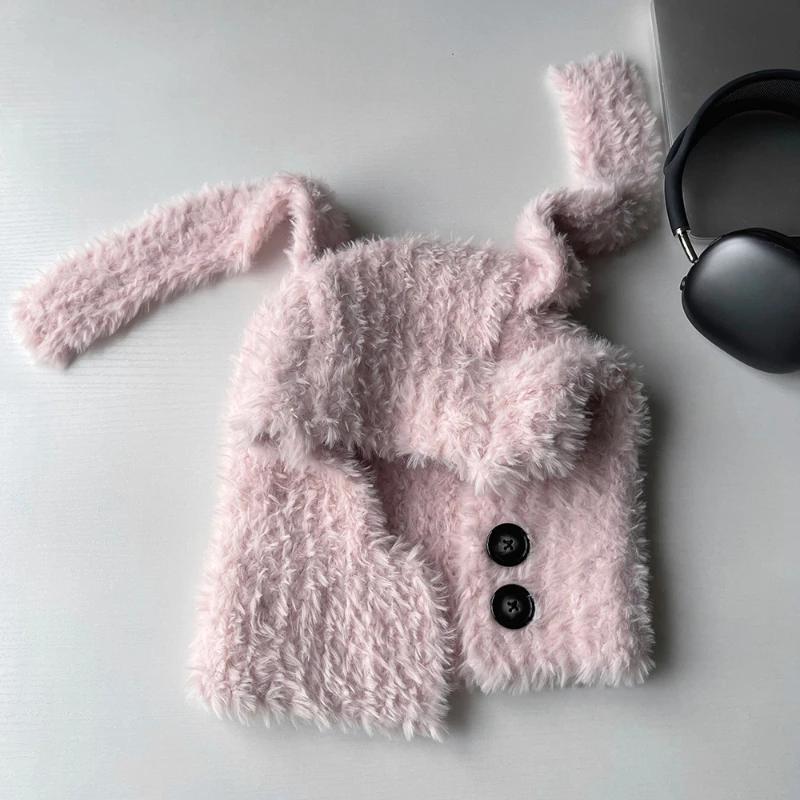 Милые плюшевые шапки-бомберы с длинными ушками для женщин, модные теплые уличные шапки-балаклавы с вогнутыми ушками и защитой ушей на осень и зиму