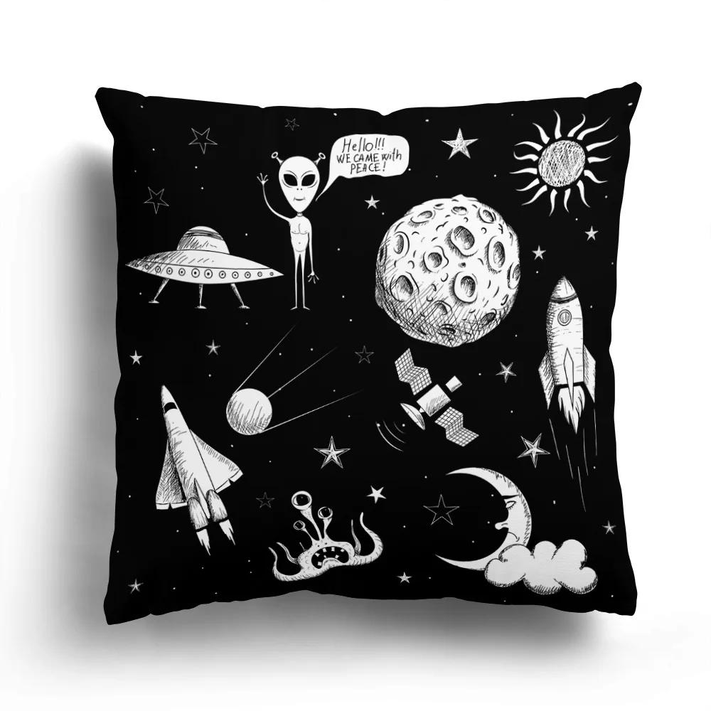 Fashion Black and White Star Astronaut Pillowcase Sofa Cushion Cover Home Living Room Decoration Cartoon Pattern
