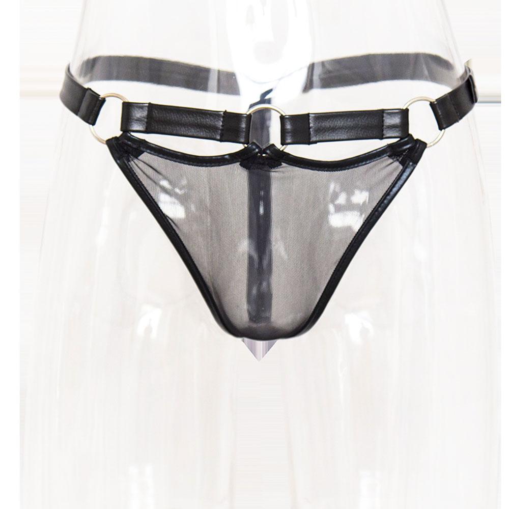 Pu Leather Exotic Sexy Men Mesh G-Strings lingerie Thong Pouch NightLife transparent Tights Panties Shorts Silk sex pant for man