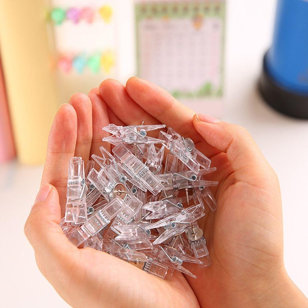 20Pcs/Box Mini Transparent Clip Push Pins Creative Pushpins with Clips Thumb Tacks Wall Markers