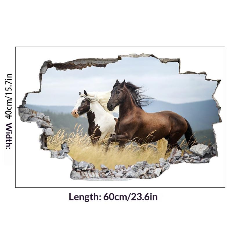 Плакат с животным Искусство дыры в сломанной стене Бегущая прекрасная лошадь Виниловые наклейки-муралы Для гостиной