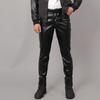 Men's Korean Style Slim Fit Motorcycle Leather Pants - Fleece-Lined, Skinny, Elastic, Spring/Autumn Trend