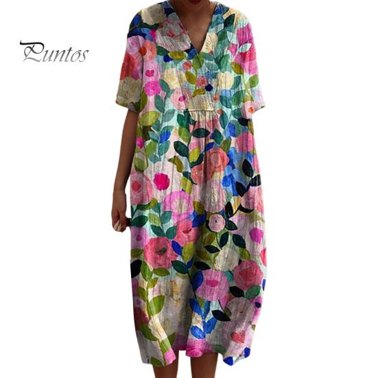 Женское платье с цветочным принтом, платье с коротким рукавом и v-образным вырезом, летнее повседневное платье трапециевидной формы, пуловеры в богемном стиле, платье для вечеринки, повседневная одежда, отпуск