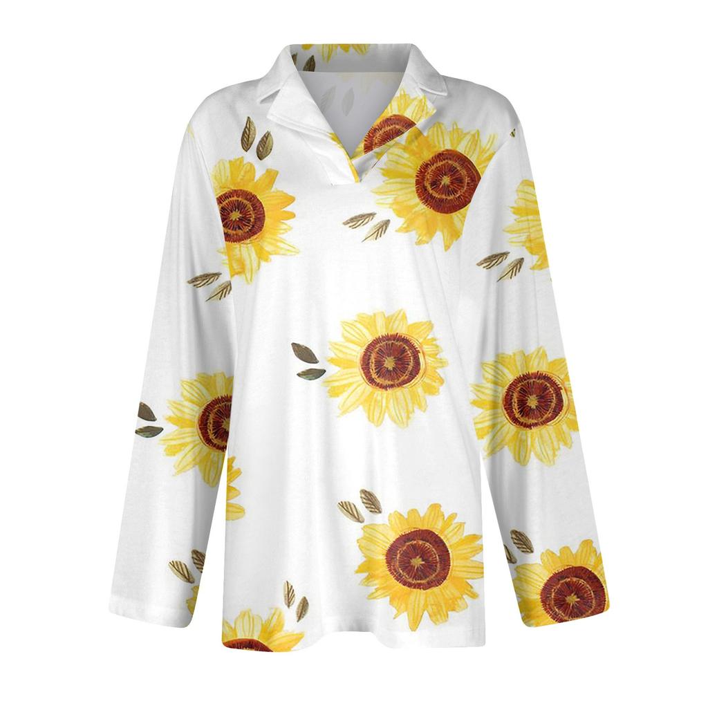 Women's Fashion Leisure Long Sleeve V Neck Flower Printing Top