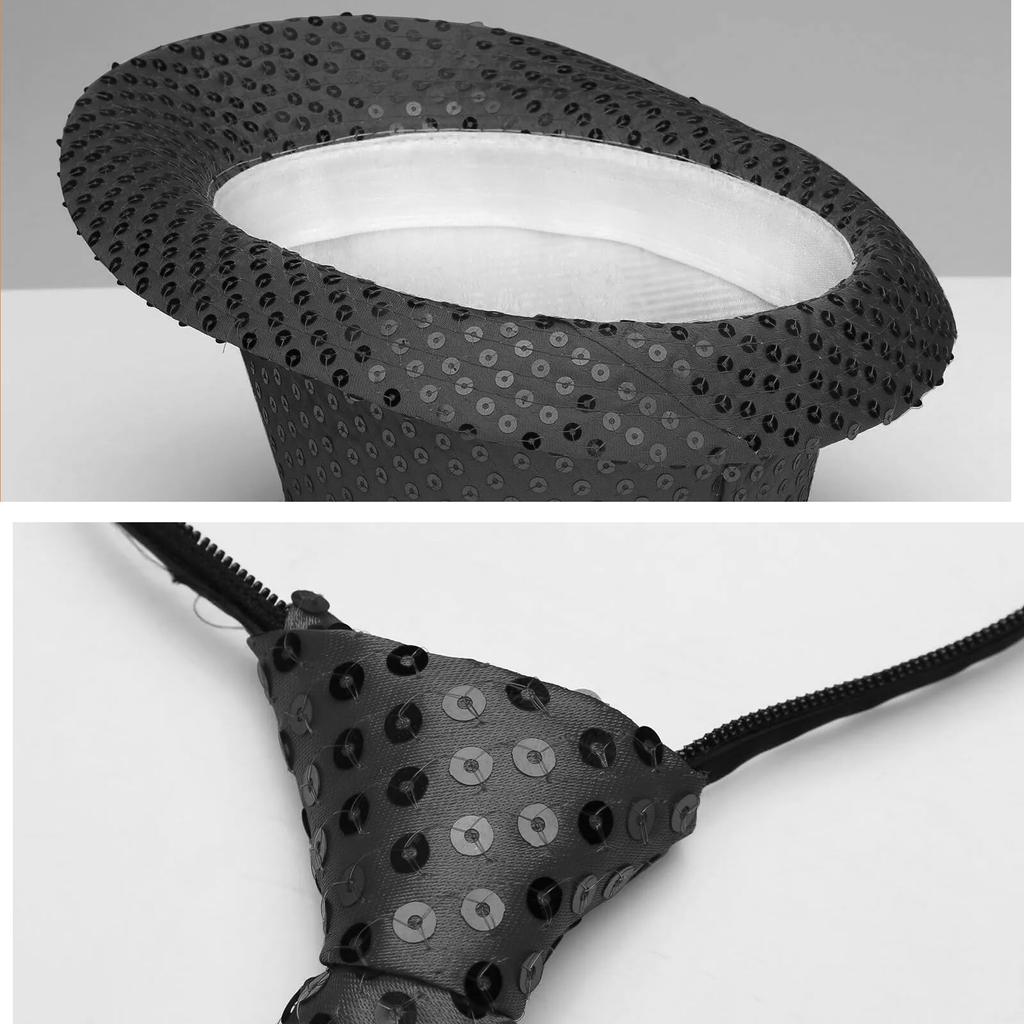 Детская шапка с блестками, галстуком, шапкой, перчатками, комплект из 3 предметов, танцевальные аксессуары, складная шапка, блестящий костюм, шапка для шоу, шапка для танцев, караоке, танцевальное шоу, сценическая магическая вечеринка