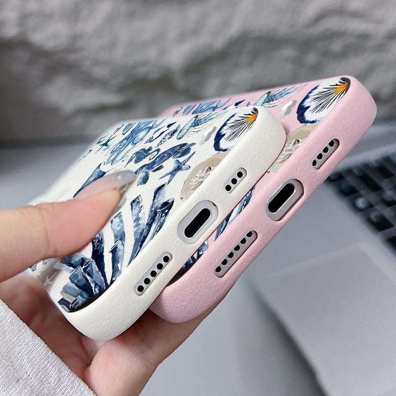 Чехол для телефона Ocean Seashell Whale для iPhone Air 17 16 15 14 13 12 Pro Max 17 16 Pro 11 16e с текстурой кожи, противоударная крышка из ТПУ