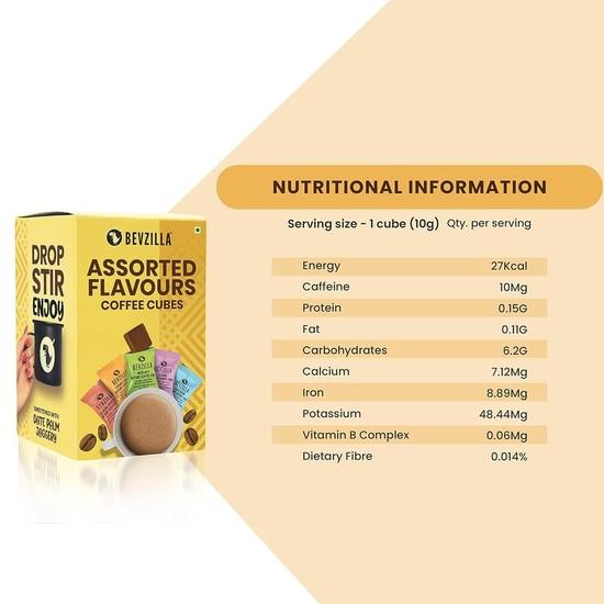 Набор из 10 ассорти кубиков растворимого кофе Bevzilla с джаггери из финиковой пальмы, 4 вкуса, кофе арабика, без рафинированного сахара | Наслаждайтесь горячим и холодным