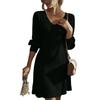 Women's Workwear Fashionable  Dress V-neck Knitted A-line Long Sleeved Dress