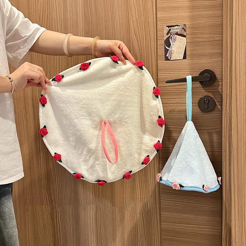 Rose Hand Towel Soft Hanging Type Quick Drying Absorb Water Bathroom Thickened Absorbent Wipe Cloth Bathroom Kitchen Use