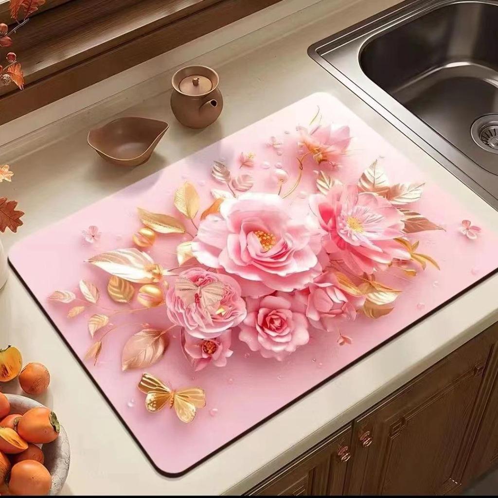 Коврик для кухонной столешницы с впитывающим эффектом 3D Peony Flower