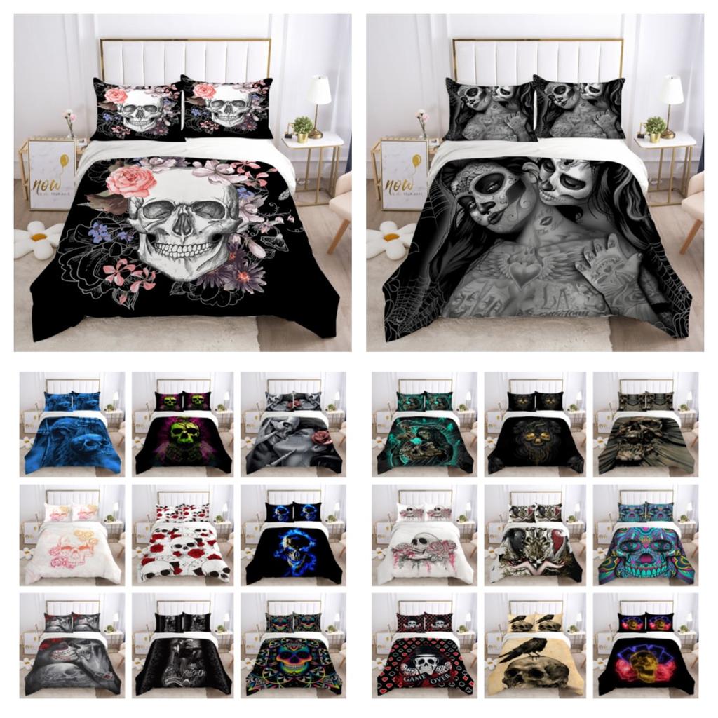 3D Skull Printing Bed Cover King Size Polyester Bed Clothes Design Soft High Ranking Home Bedclothes