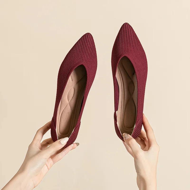 Однотонные сетчатые мокасины без застежек, эластичные трикотажные балетки, женские повседневные туфли-лодочки с мягкой подошвой, классические мокасины 2024 г.