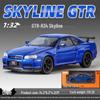 1:32 GTR R34 Low-Rider Sports Car Model with Opening Doors, Four-Wheel Suspension, Alloy Build, Sound and Light, Pull-Back Simulation