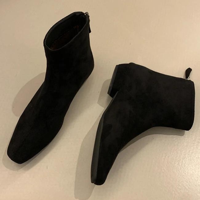 Женские ботильоны из замши, теплые, с квадратным носком, кожаные, зимние, брендовые, плюшевые, хлопковые, трендовые, на низком каблуке, челси, модные, удобные, Botas Mujer