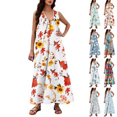 Женская Мода Повседневная А-силуэт Цветочный Принт Эффект Молотка Свободная Длинная Юбка с Карманами