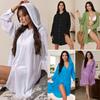 Solid Color Button Down Tunic Dress Long Sleeve Blouse Tops Beach Bikini Cover-up  Vacation Outfit