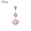 Alisouy 1pc Surgical Steel Crystal Zircon Flower Heart Leaf Bow-knot Dangle Button Navel Piercing Ring Belly Ring Body Jewelry