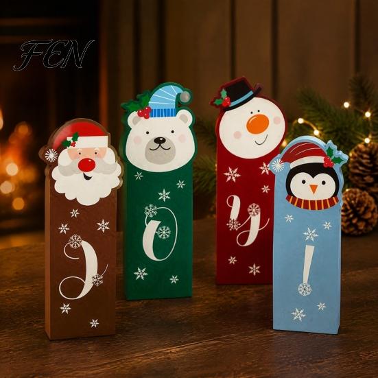 Rustic Christmas Home Decorations Wooden Tiered Tray Decor, Santa Reindeer Snowman Figurines Claus Tabletop Signs for Holiday And Ornament Displays