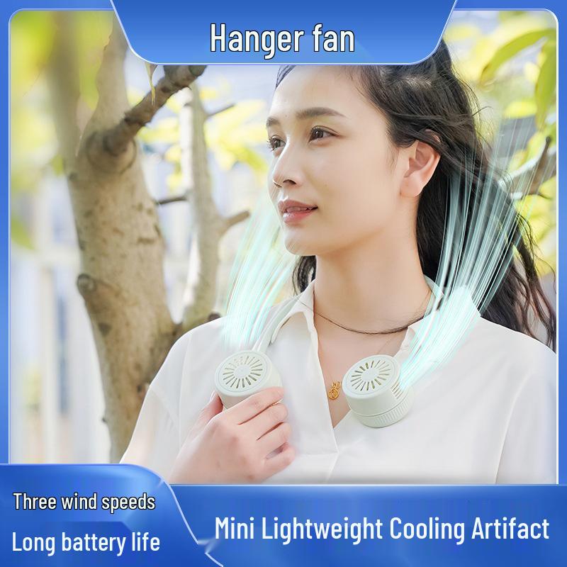 Portable USB Neck Fan - Silent, Foldable, Leafless Design for Outdoor Use