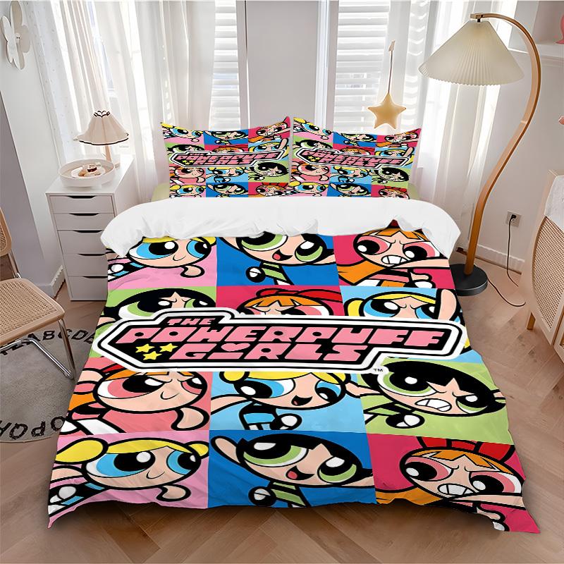 3-местный комплект постельного белья Powerpuff Girls Включает 1 одеяло + 2 наволочки, Без вкладышей для подушек, Мягкий, Удобный, Легкий, Дышащий, Pri
