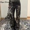 RogueWave Американские Ретро Джинсы Прямого Кроя с Принтом Питона Y2K Мода Уличный Стиль Горячие Девушки Свободные Харадзюку Повседневные Джинсы с Высокой Посадкой и Широкими Штанинами