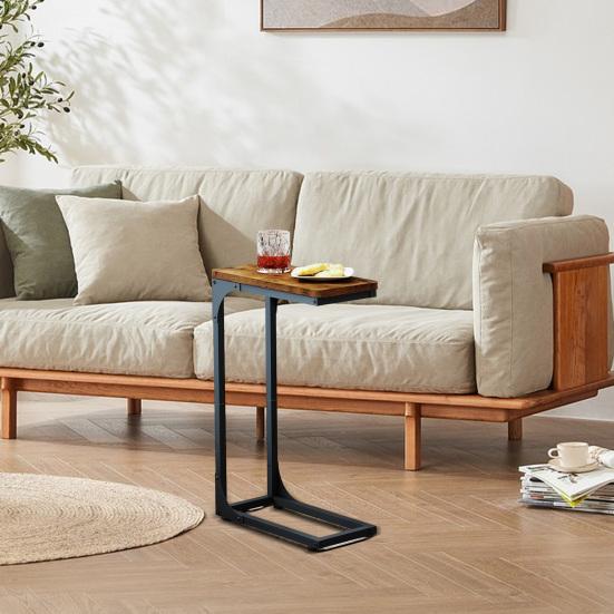 Narrow C-Shaped End Table Slim Couch Side Table Small Space Living Room Bedroom Rustic Slide Under Sofa Bed Skinny Snack TV Tray Table
