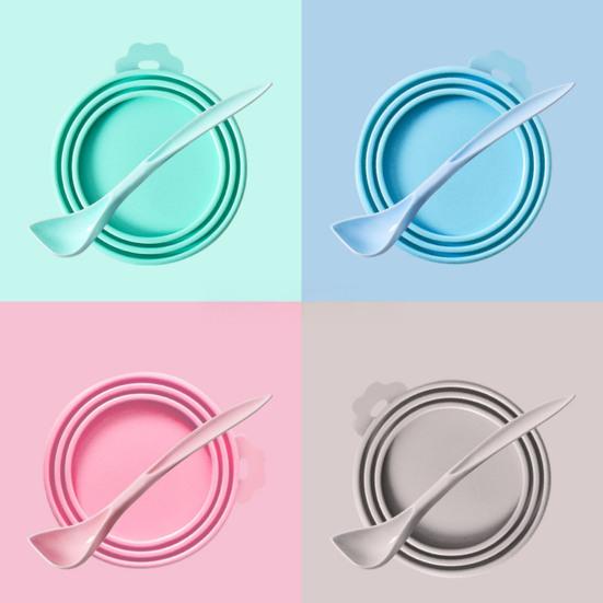 Pet Food Can Cover Reusable Silicone Sealed Can Cover with Spoon Fits 3 Standard Size Food Cans for Pet Food Cans or Canned Goods