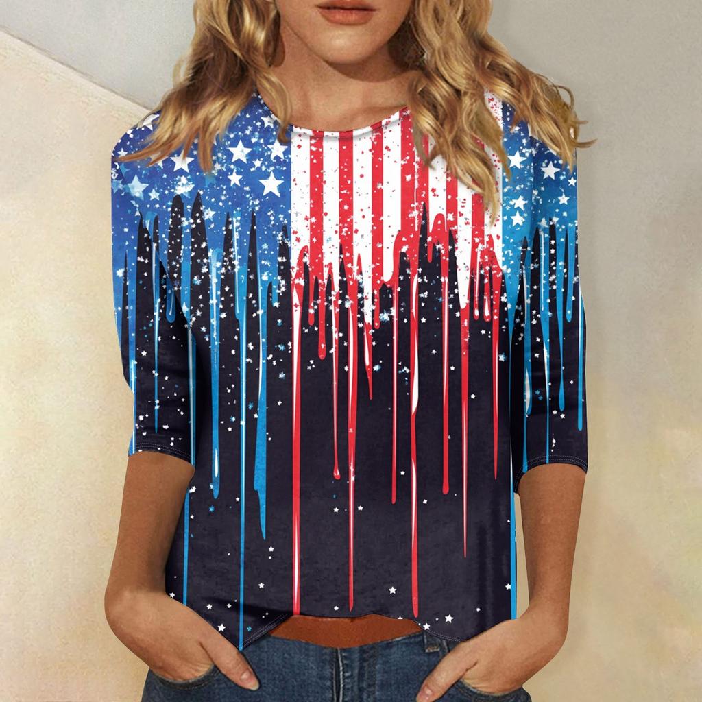 Women's Fashion Casual Seven-Point Sleeve Print Round Neck Top