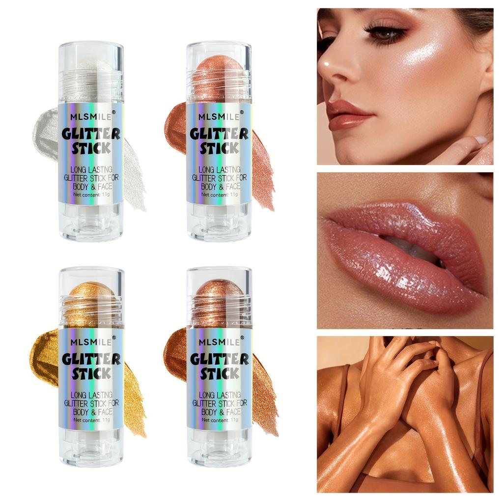 Glitter Highlighter Stick Body Shimmer 3D Face Body Sparkle Highlighter Brightening Music Festival Shimmer Powder Makeup