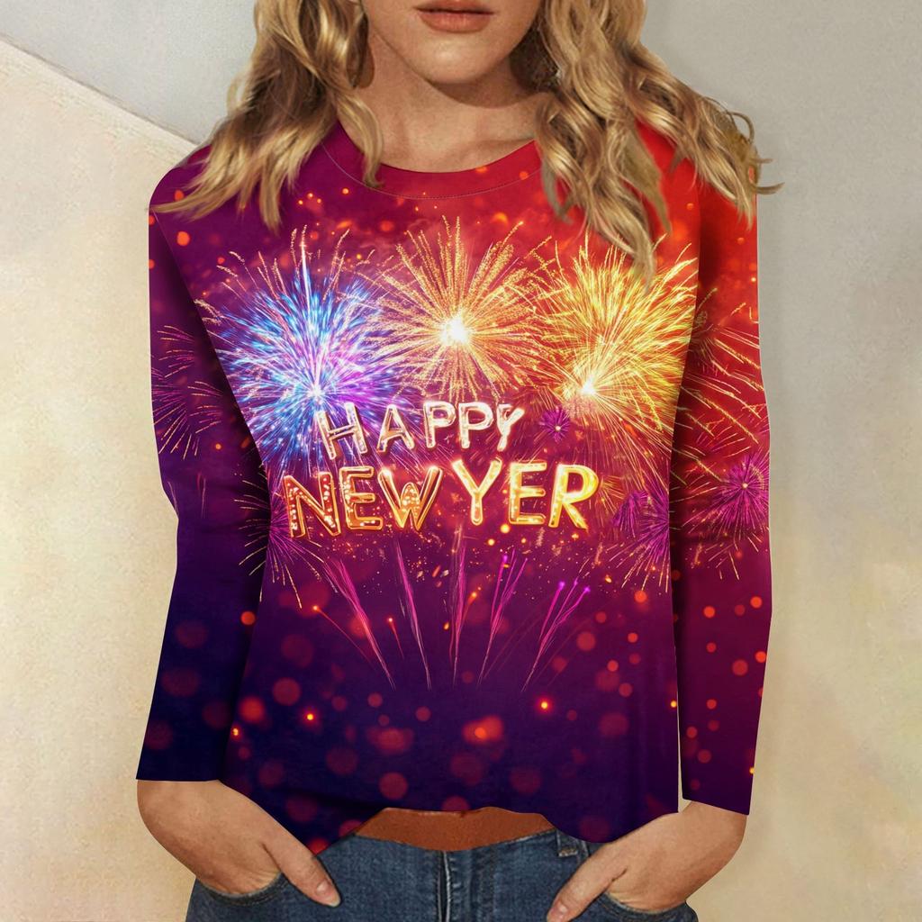 Женская осенне-зимняя футболка с круглым вырезом и длинным рукавом с принтом