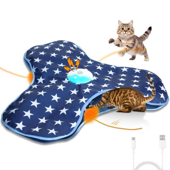 Hide And Seek Interactive Cat Toy Touch Activated Simulated Hunting Game with Moving Concealed Feather And Mouse Squeaky for Indoor Bored Adult Cats
