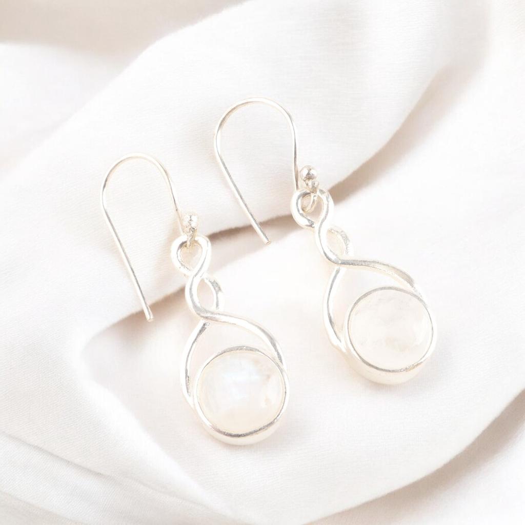 Серьги-подвески из стерлингового серебра 925 пробы с радужным лунным камнем с голубой иризацией 1,68" CE-15-36