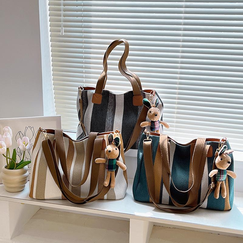 Большая сумка женская новая мода полосатая парусиновая сумка для поездок на работу ручная на плечо мессенджер трендовая большая вместимость сумка-тоут