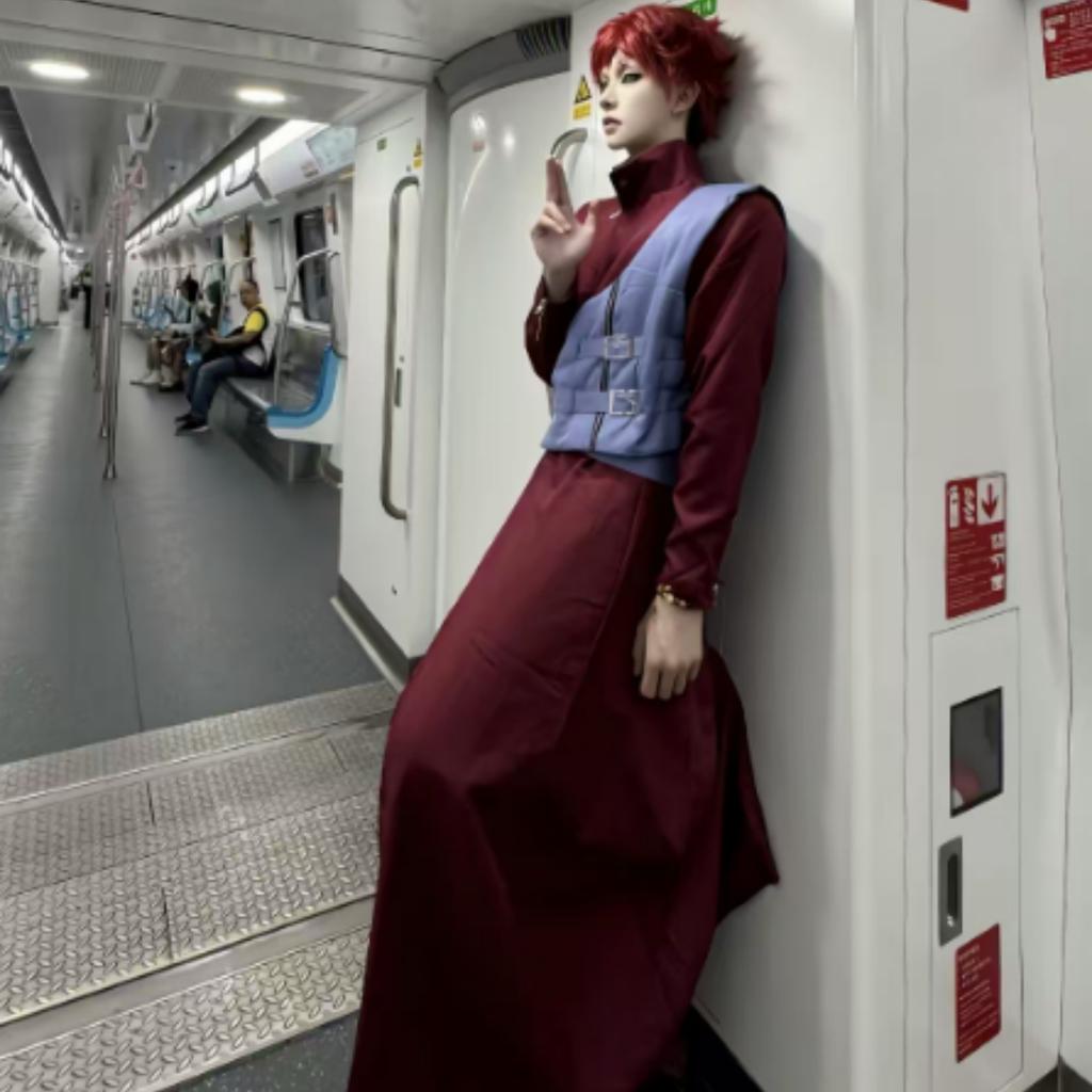 Gaara Cosplay Costume Sand Waterfall Fifth Kazekage Red Hair Shinobi Ninja Tatoo Sticker Set Wig Halloween Xmas