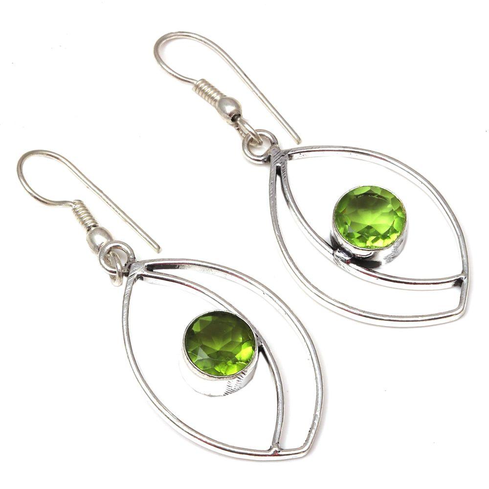 Peridot Quartz Gemstone Handmade 925 Silver Jewelry Earrings 1.5''