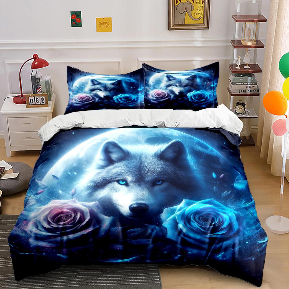 Wolf and Rose Print Bedding Set Sports Enthusiast Duvet Cover 1 Duvet Cover 2 Pillowcases Adult and Children Bedding Set Luxury