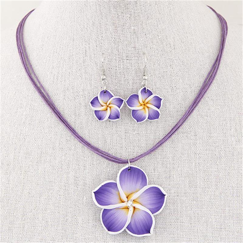 Colorful Bohemian Soft Clay Flower Jewelry Set, Dangle Earrings & Pendant Necklace, Summer Vacation Beach Party Accessories