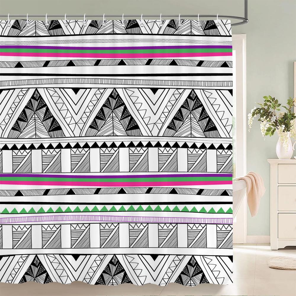 Водонепроницаемая шторка для душа для ванной комнаты Богемный узор Печать Занавески для ванны Ткань Полиэстер Шторка для ванны с крючками