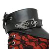 Gdgydh Gothic Vintage Lace Red High Heel Ankle Boots with Platform Sole Ankle Strap Women Boots for Dressy Occasions