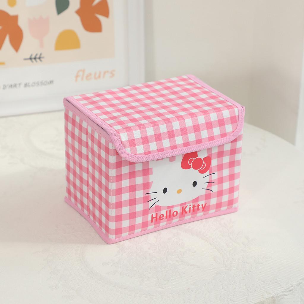 Hello Kitty Kuromi Cinnamoroll Melody Узор в клетку Складной откидной ящик для хранения для офиса и спальни